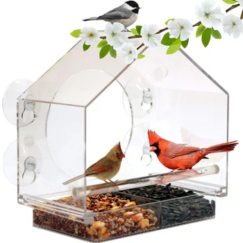 

Acrylic Transparent Bird Squirrel Feeder Tray House Window Suction Cup Tool Outdoor Hang Bird Feeder