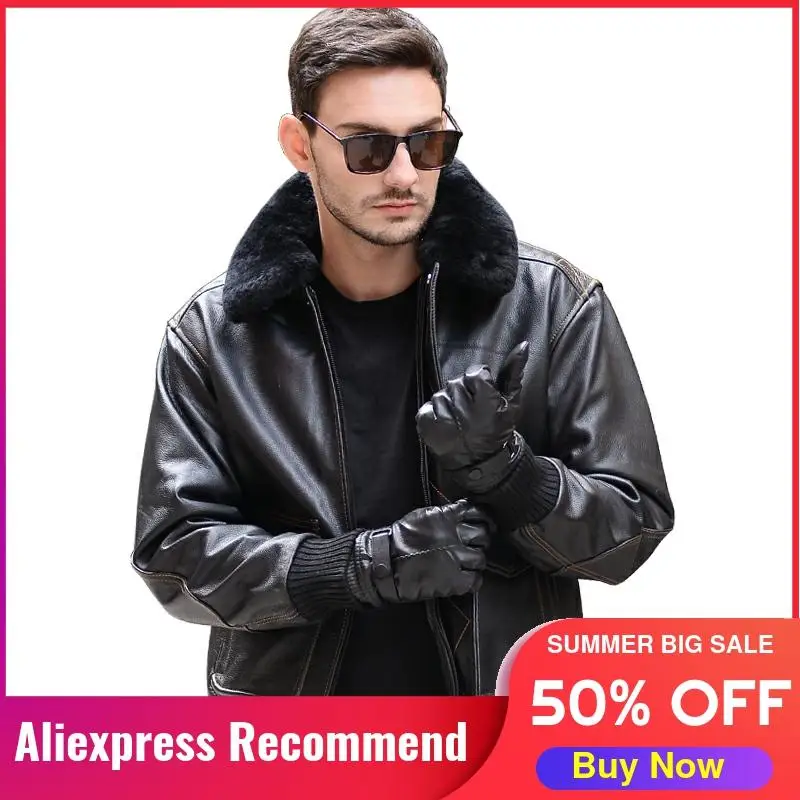 Куртка мужская кожаная USAF Pilot пальто из плотной воловьей кожи с воротником