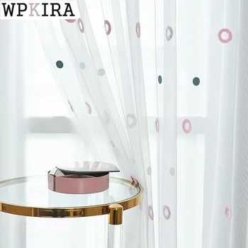 

Colorful Circles Yarn Curtain for Living Room Mesh Fabric Embroidery Voile Curtain for Kids Room Balcony Tulle Drape S510#40