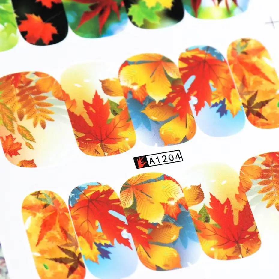12pcs Fall leaves nail water decals/ Maple leaves nail stickers/ Autumn nail decals/ Fall nail decorations/ Nail design ds090