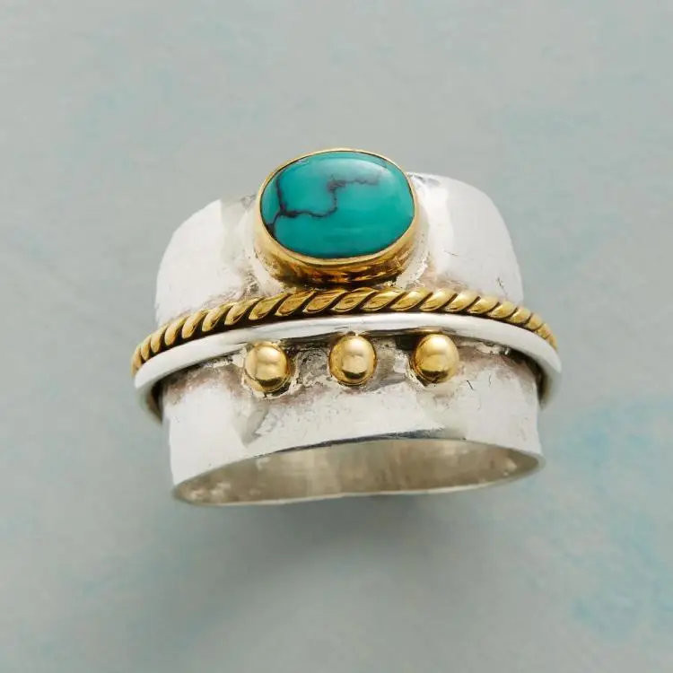 Vintage Surround Two Colors Modeling Fashion Dinner Party Ring Simple Turquoises Anniversary Women's Jewelry | Украшения и