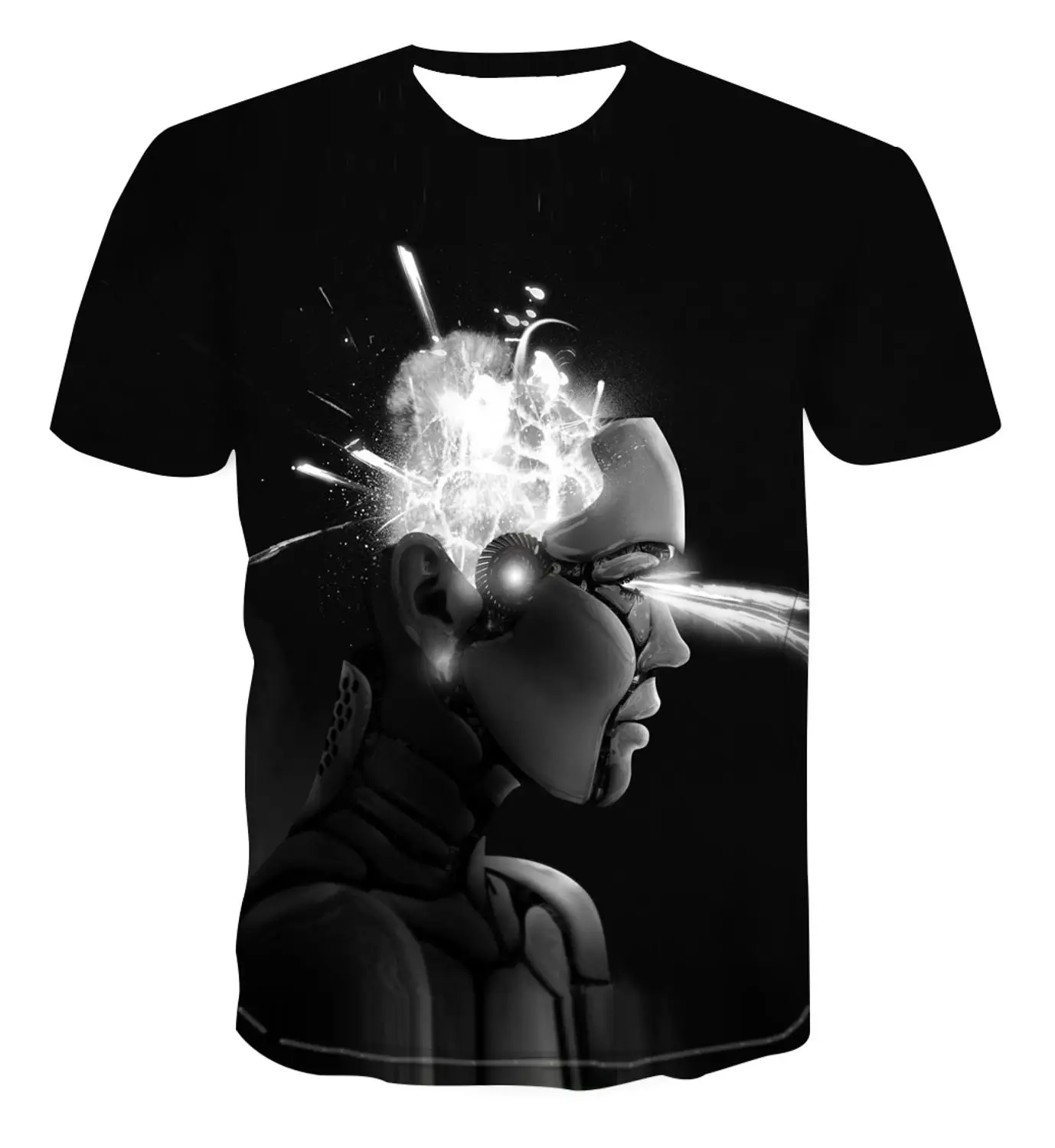 New 3D robot printed men's T-shirt soft summer short sleeve black casual street wear geometric | Мужская одежда