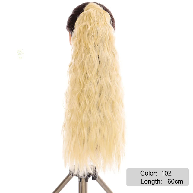 DIANQI Synthetic Corn Wavy Long Curly Ponytail Hairpiece Wrap on Clip Hair Extensions Black Pony Hair 102