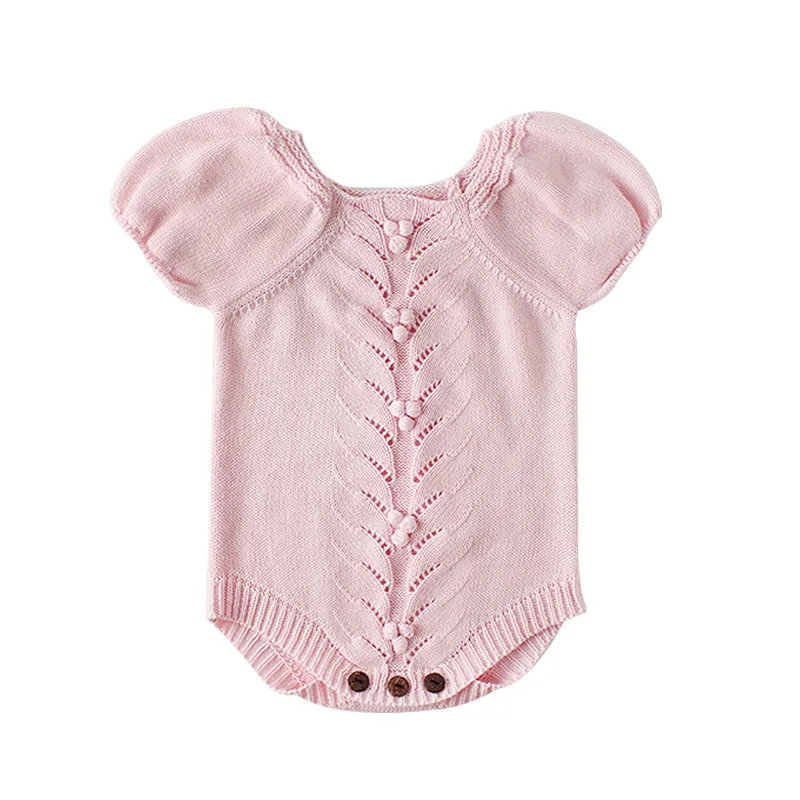 Newborn Baby Romper For Girls Knitted Puff Short Sleeves Children Jumpsuit Baby Girls Clothing Spring Autumn Toddler Baby Onesie