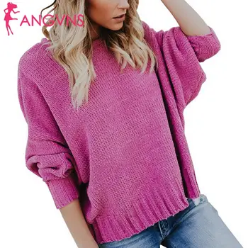 

Women Fashion Solid Long Sleeve Backless Loose Winter/Spring/Autumn Knitted Regular Casual Sweater Pullover