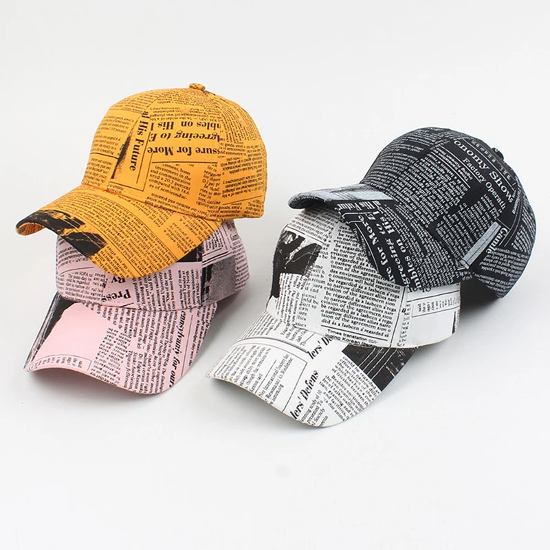 

New Arrival Newspaper Pattern Baseball Cap Men Women Trendy Summer Sports Sun Visor Hat Hip Hop Retro Snapback Gorras EP0105