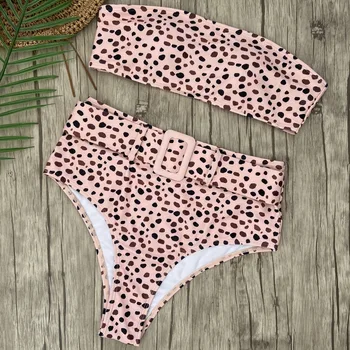 

Leopard Dot Split Flat Chest Skinny Bikini Swimsuit Waist Tie Bikini Sexy Backless Swimsuit Bikini Set Red Flower Beach Bikini
