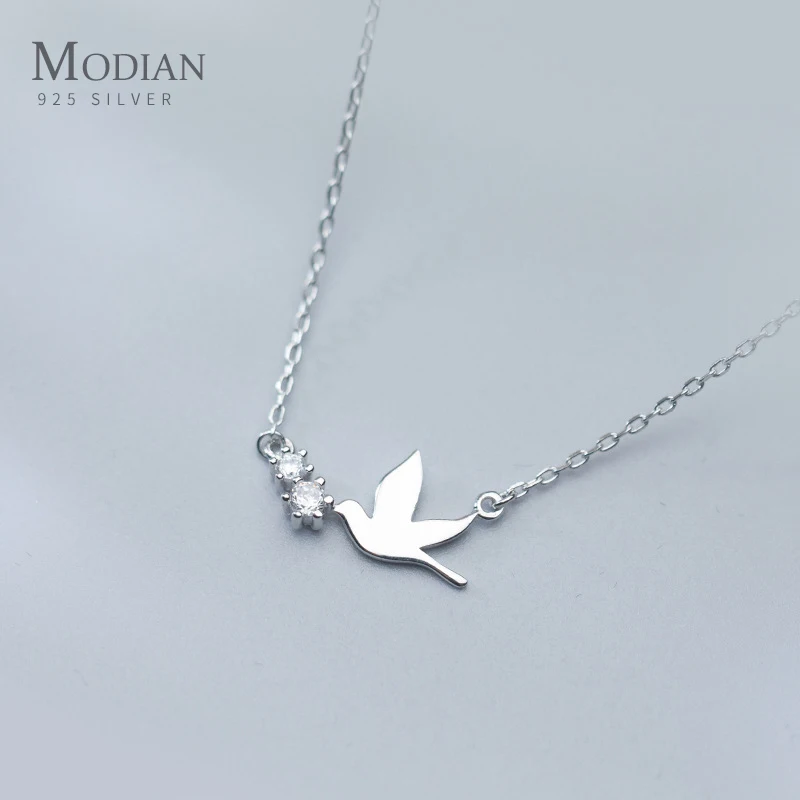 

Modian Fashion Real 925 Sterling Silver Cute Sky Bird Necklace Pendants For Women Clear Zircon Chain Silver Charm Fine Jewelry