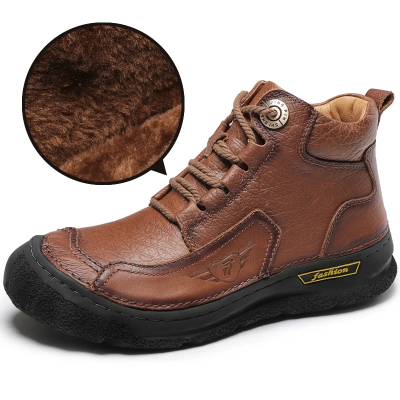 

YOUQIJIA Men's Boots Winter Plus Cashmere Warm Boots Non Slip Outdoor Boots Men's Shoes Genuine Leather Antifreeze High Boots