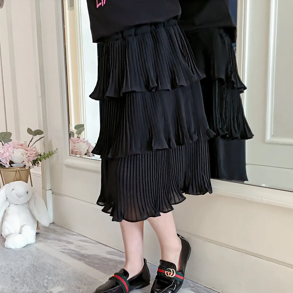 black skirt Рубашка для девочек Осенняя Корейская кружевная розовая рубашка в клетку с кукольным воротником детская одежда от 3 до 7 лет, 19037 - Цвет: black skirt