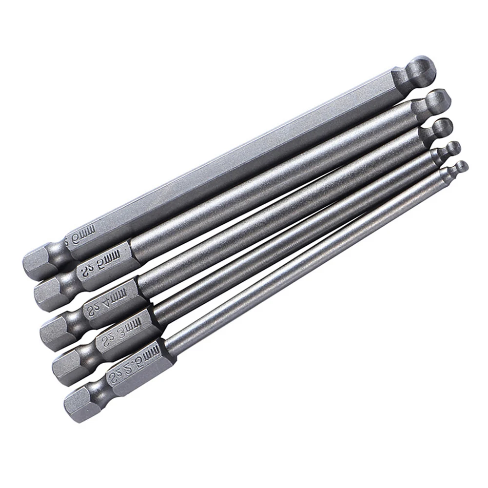 

5Pcs 100mm Ball Bit Multifunctional S2 Steel Screwdriver Drill Screw Driver Bits hexagon Magnetic Spherical 6.35mm Hand Repair K