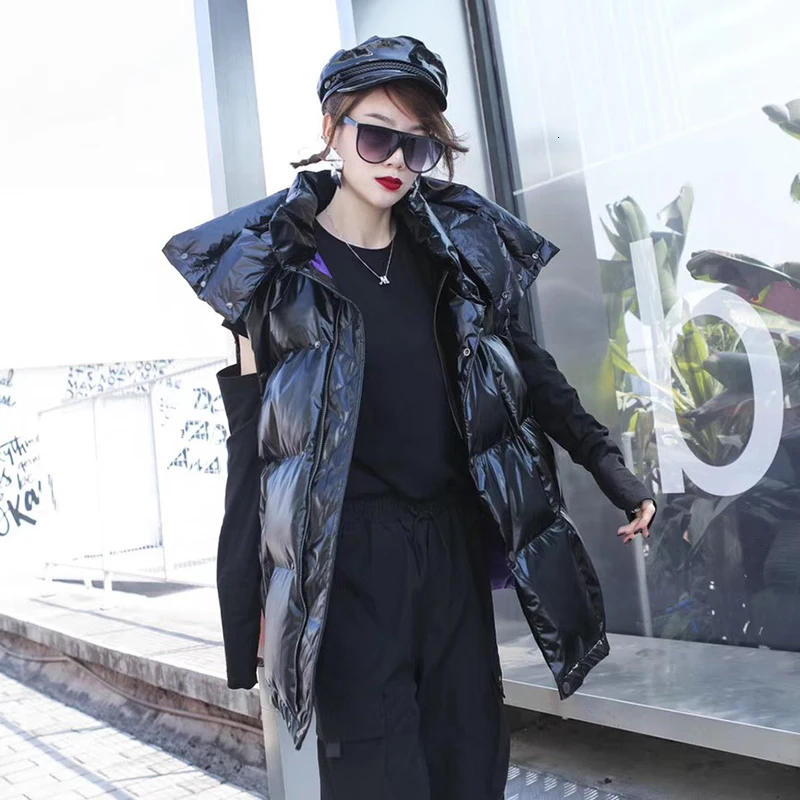 TWOTWINSTYLE плед патч дизайн хит цвет вниз жилет для женщин с капюшоном без рукавов теплые толстые Жилеты Женская модная одежда