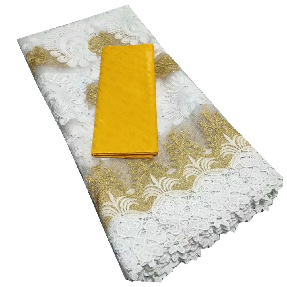 

2.5+2.5Yds French Tulle Lace Fabric 2021 Africa Lace High Quality Lace Fabric With Bazin Riche Fabric For Wedding Dress t66-541