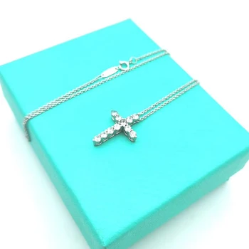 

Sterling Silver Necklace Jewelry Lady Wedding Fashion Cross CZ Crystal Zircon Pendant Necklace Christmas Gift