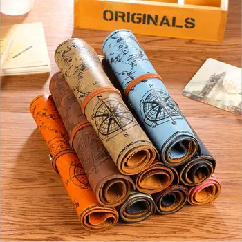 

Vintage Pirate Treasure Map Pattern Leather Pencil Case Stationery Storage Bag Document Bag Stationery School Office Supplies