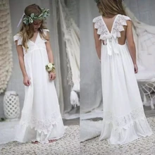 Boho חתונה תחרה שיפון פרח ילדה שמלות בוהמי קטן ילדה ראשית הקודש שמלות ילדים הקדוש מסיבת יום הולדת שמלות(China)