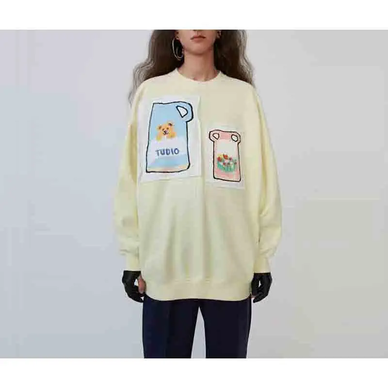 Women Hoodie Autumn and Winter New Products Fashion Loose Cute Bear Round Neck Pullover Cotton Sweatshirt