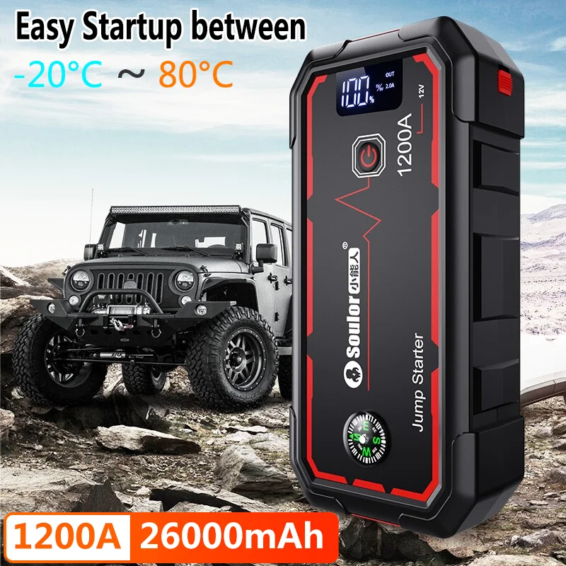 

Soulor Car Jump Starter 2000A/1200A 26000mAH Car Booster Power Bank Battery 12V Auto Starting Device Charger Emergency Battery