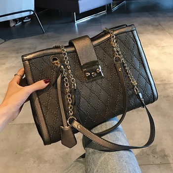 

European Fashion Retro Female Tote bag 2018 New Quality PU Leather Women's Designer Large Handbag Lattice Chain Shoulder Bags