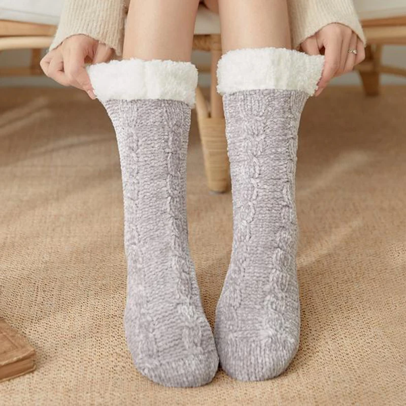 Light Gray YELITE/ Модные Женские однотонные хлопковые шерстяные пижамные носки для девочек мягкие теплые носки для зимы - Цвет: Light Gray