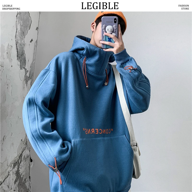

LEGIBLE Hip Hop Hooded Hoodies Sweatshirts Men Streetwear Solid Pullover Sweatshirt Hoodies Men New 2019 Autumn Sweatshirt Men