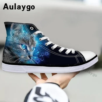 

Aulaygo 3D Animal Black Cat Printing Kids Shoes For Girl Outdoor Boys High Top Soft Breathable Canvas Casual Flat Fashion Hot