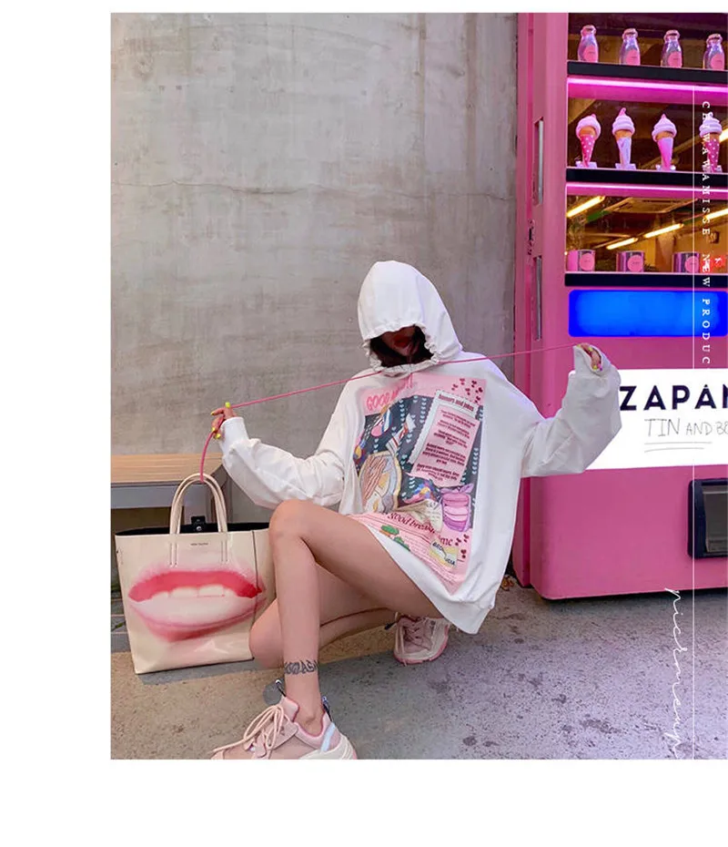 Забавные милые японские худи с принтом толстовки Модные kawaii розовые толстовки Уличная Повседневная Осенняя объемный пуловер с капюшоном для женщин