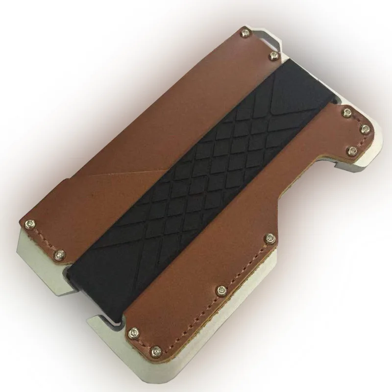 EDC Многофункциональный банк держатель для Карт RFID тактика натуральная кожа держатель для карт металлический антимагнитный алюминиевый сплав кошелек - Цвет: brown