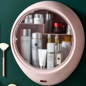 

Wall-Mounted Cosmetic Organizer Dustproof Cosmetics Holder Makeup Storage Box for Bathroom Pink