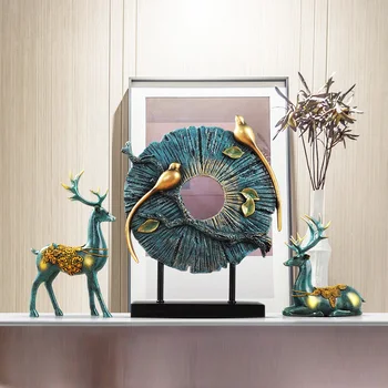 

European Resin Deer Round Bird Figurine Home Decoration Crafts Creative American Livingroom Desktop Ornament Wedding Gift Mascot