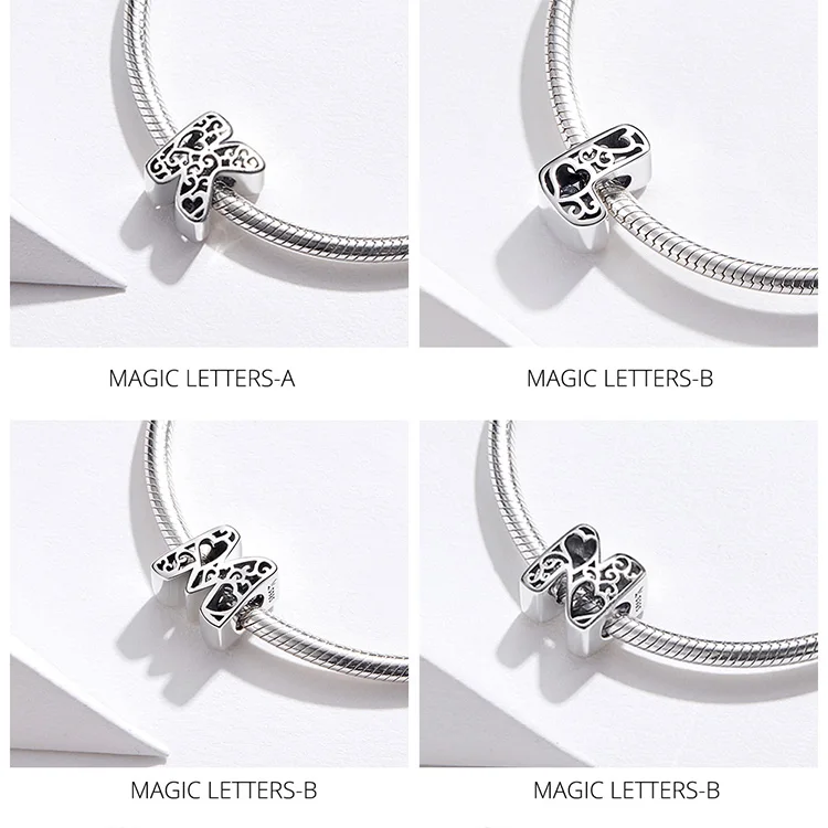 26 алфавитов, A-Z,, серебряные бусины 925 пробы, Подходит для Pandora, браслет, ожерелье, Подвеска для женщин, изготовление ювелирных изделий