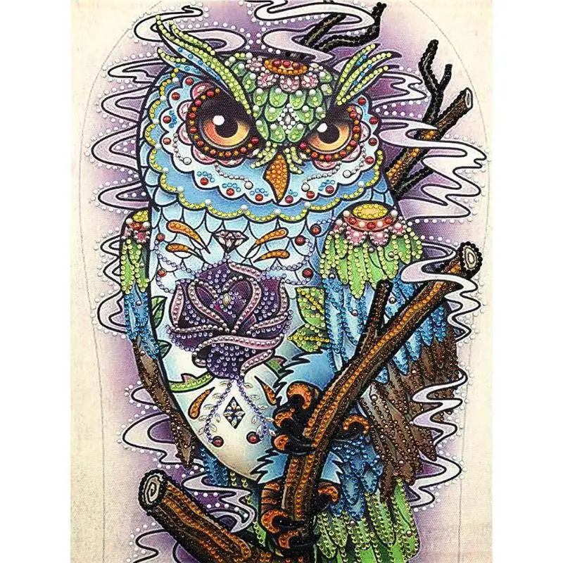 40X30cm 5D DIY Алмазная картина особой формы, вышивка крестиком, Сова, цветок, вышивка крестом, Набор для вышивки мозаики, настенная живопись - Цвет: 40X30cm