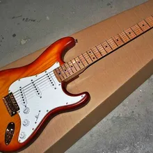 High quality FDST-1075 CS color solid body with maple tiger strips wood neck white pickguard electric guitar, Free shipping