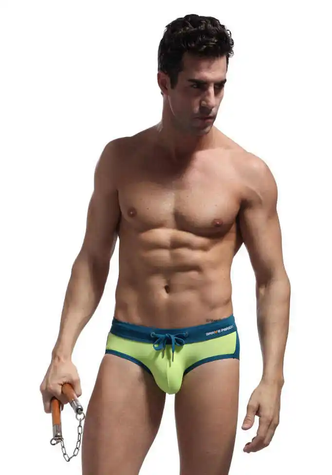green Мужская одежда для плавания с высокой талией, пляжные шорты для плавания, лоскутный купальный костюм для мужчин, Летние плавки, шорты для морского серфинга, Гей Нижнее белье - Цвет: green