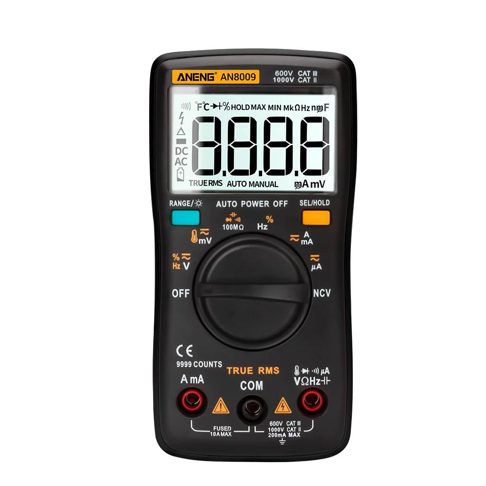 AN8009 Digital Multimeter 9999 Counts Professional Multimetro True RMS AC/DC Current Voltage Tester Auto-Range | Инструменты