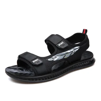

2020 Summer Shoes Men Beach Sandals Flat Casual Men Sandals Black Summer Holiday Sandals Male Shoes Non-slip Thick Sole KA2228
