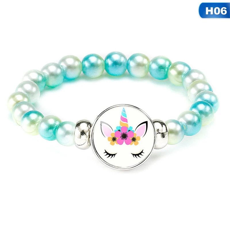 BL4140H06 Детские Мультяшные браслеты с изображением единорога, ювелирные изделия, каменный браслет, браслет с единорогом, подарок на день рождения, детский браслет - Окраска металла: BL4140H06