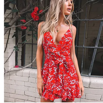 

Summer Dress Women Sexy Strappy Lace White Mini Dresses Female Ladies Beach V Neck Party Sundress