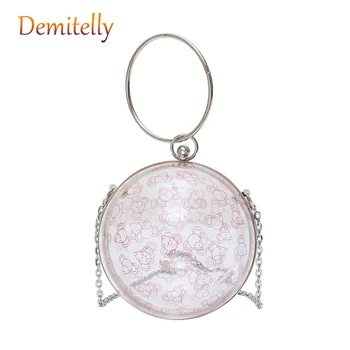 

New Transparent Women's Handbag PVC Round Mini Chain Shoulder Messenger Bag Metal Ring Ladies Tote Bag Crossbody Bag Wallet