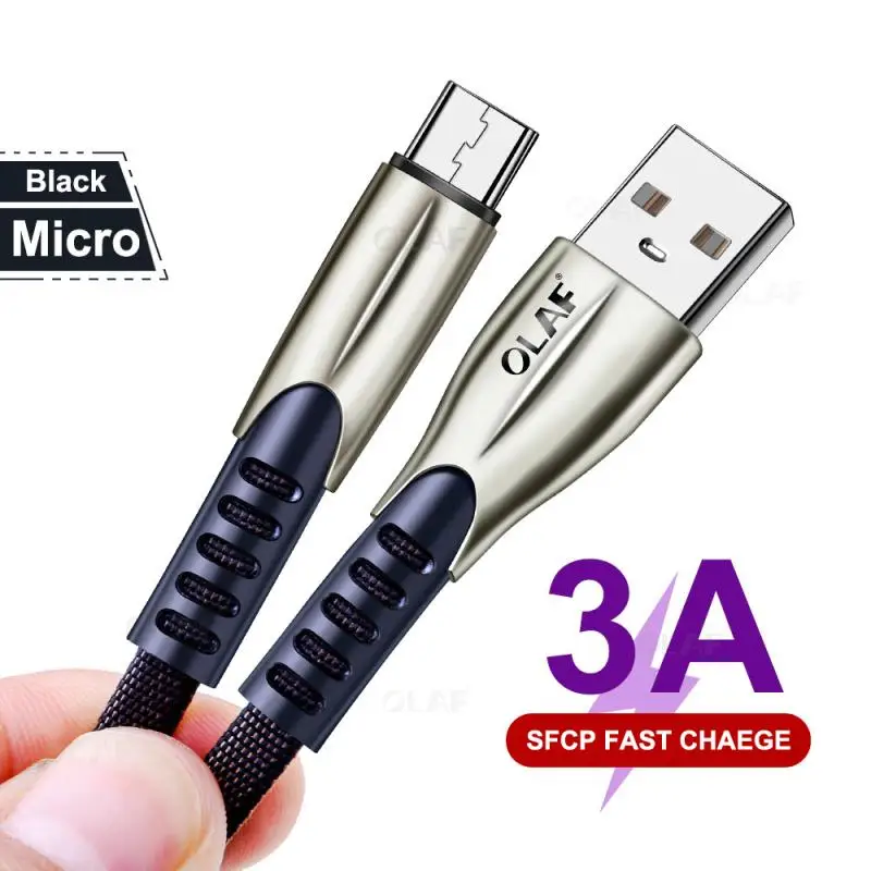 3A Micro 0.5m 1 m 2 m 3 m Linha de Cabo USB Do Telefone Móvel Cabo De Carregamento Rápido de Zinco Liga de Tecelagem de Tecido Cabo de Dados Para Samsung|Cabos de computador e conectores| -