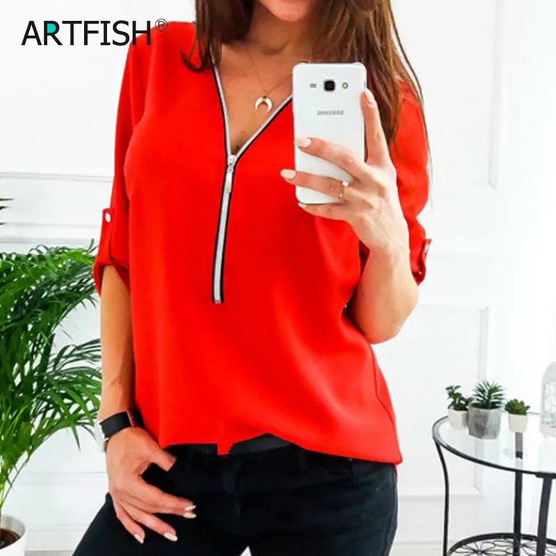 Женские рубашки на молнии с коротким рукавом сексуальные однотонные осенние