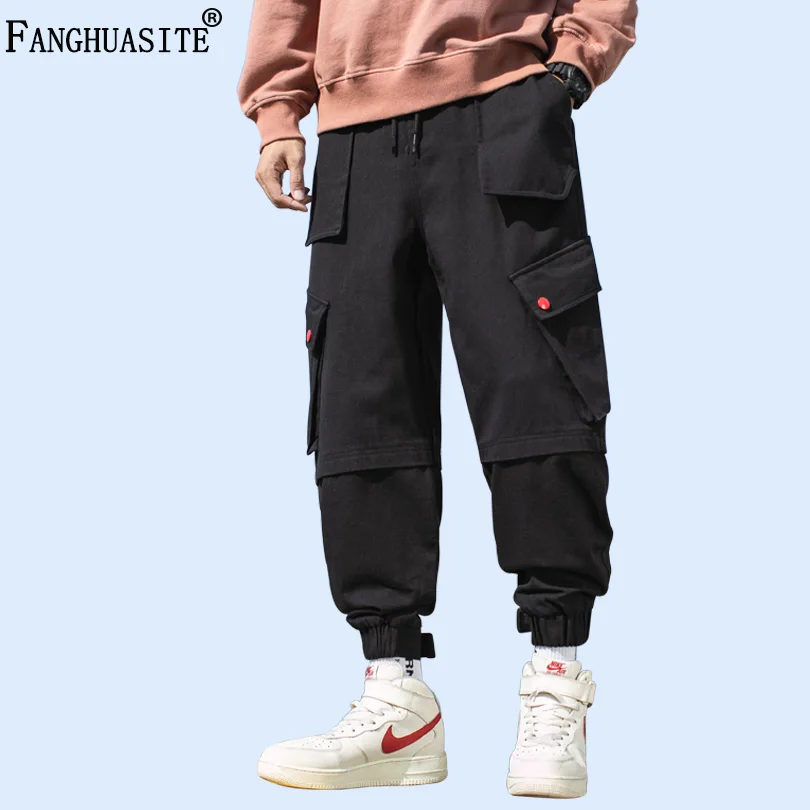 Осенние мужские повседневные штаны, высокое качество, хлопок, хип-хоп свободные спортивные штаны, много карманов, одноцветные модные брюки карго A1021