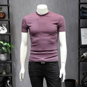 

2020 summer men's solid color round neck summer short-sleeved T-shirt men's trend cotton high elastic large size shirt