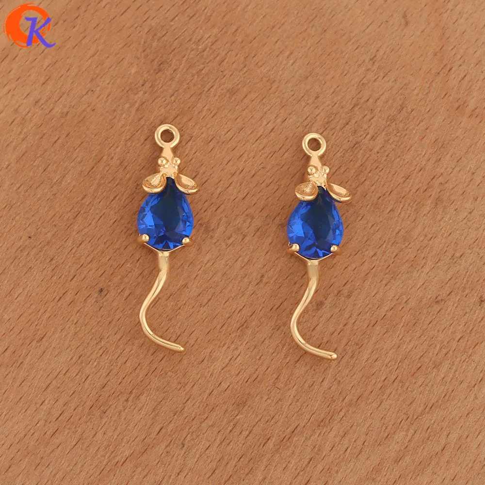 Royal Blue Сердечный дизайн 30 шт 7*29 мм аксессуары для ювелирных изделий/Сделай сам/CZ амулеты/форма мыши/ПОДЛИННОЕ золотое покрытие/ручная работа/фурнитура для серег - Окраска металла: Royal Blue