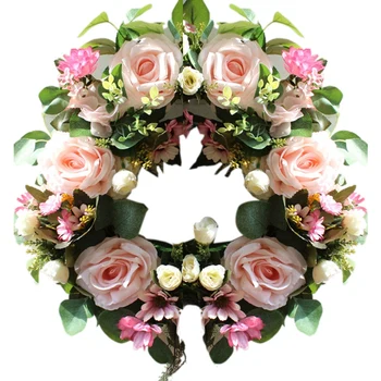 

Decoration Wreath Artificial Light Pink Roses Floral Loop Home Door Hanging Decor Flowers Garland