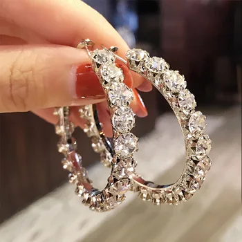 

Exaggerated Big Circle Hoop Earrings For Women Rhinestone luxury Designer Jewelry For Women Weddings Jewelry Statement Earrings