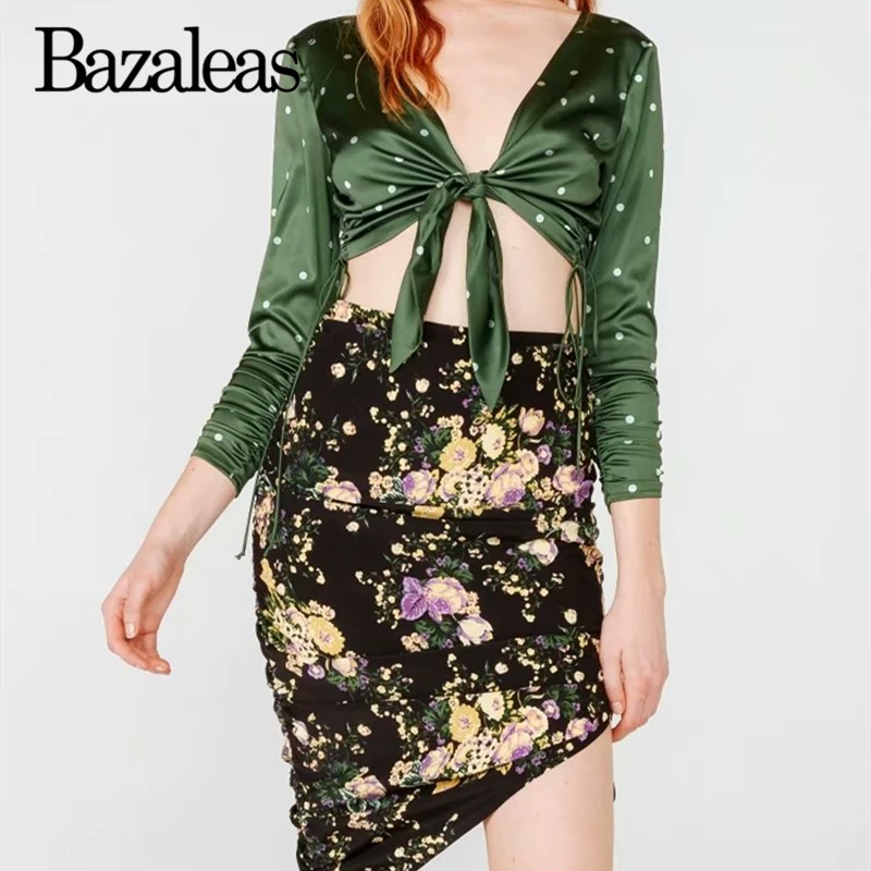 Bazaleas, винтажные, как шелк, асимметричные, женские мини-юбки, Франция, с рюшами, под одежду, шикарные, с боковым галстуком, атласные Короткие юбки