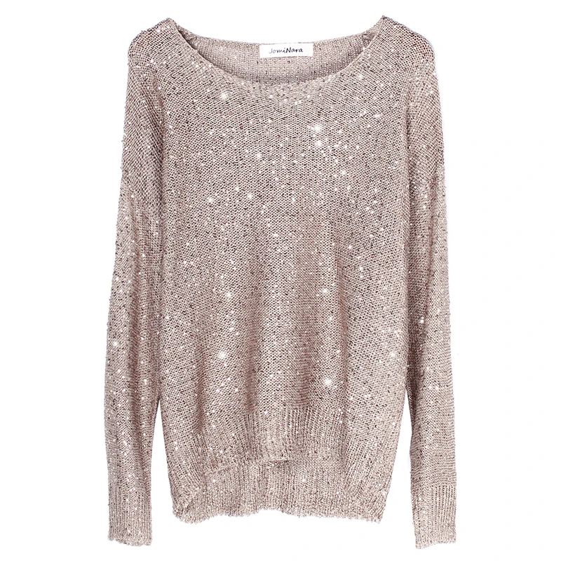 Хит продаж золотые вязаные топы с люрексом женский свитер блестками длинный