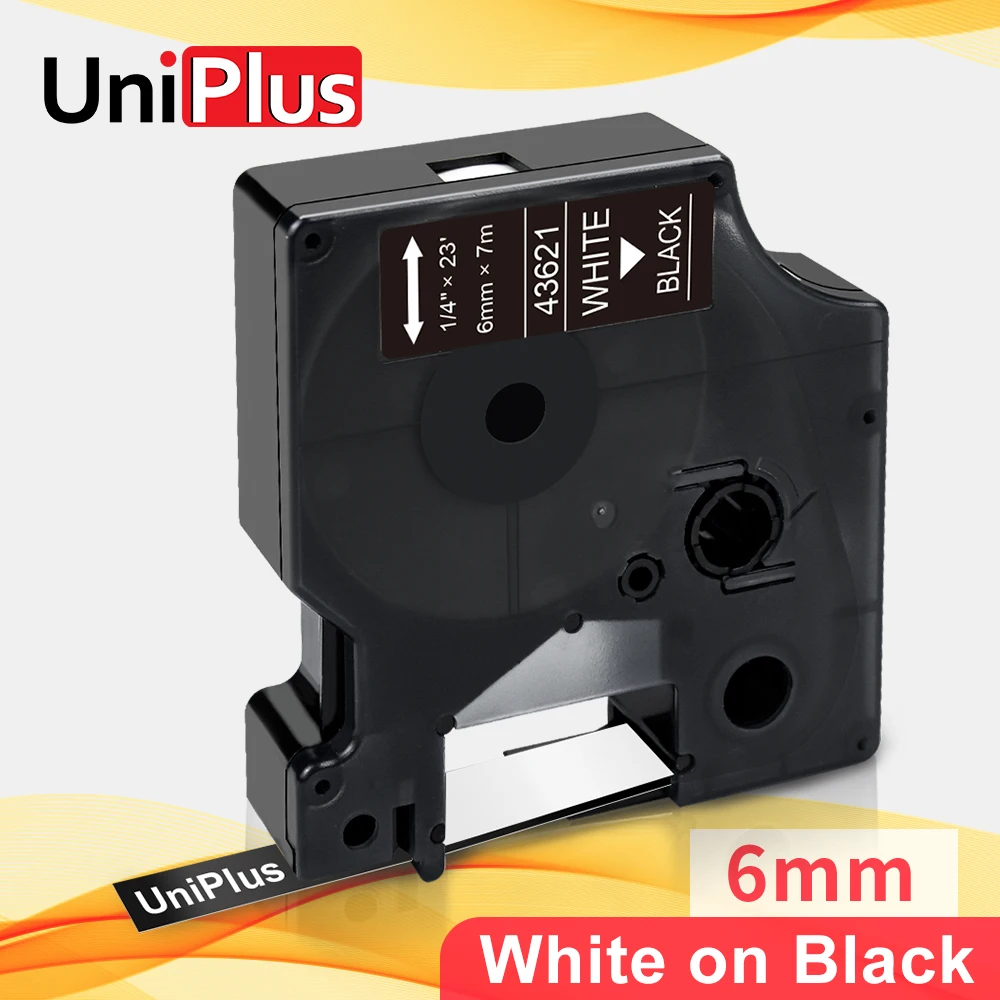 UniPlus 43621 Dymo D1 Label Printer White on Black 6mm Maker for LabelManager PnP 280 420P 210D Laminated Tapes | Компьютеры и офис