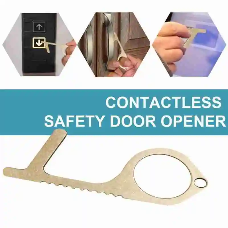 

1/2pc Gold Antimicrobial Door Handle Portable Hygiene Hand Press Elevator Tool No Touch Edc Opener Safety Contactless Handle Key
